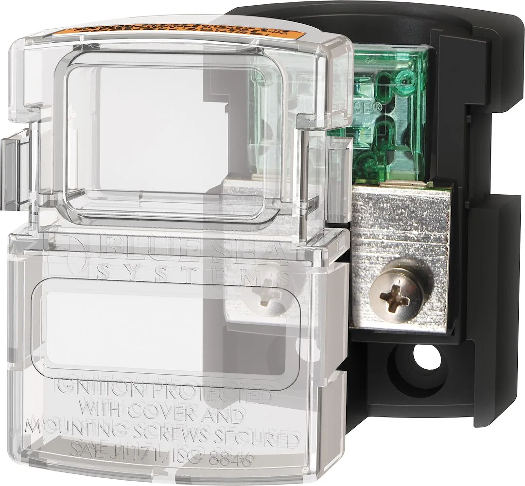 5006100-BSS – BLUE SEA Fuse Block, 32 Volts DC 80 Amps Uses Blade Fuse With Protective Cover